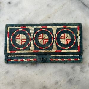 Vintage Handcrafted Leather Wallet – Blue Tooled Leather With Woven Accents